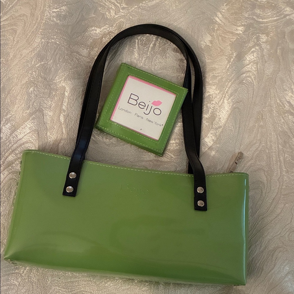 Beijo Green Shoulder Bag with Black Accents